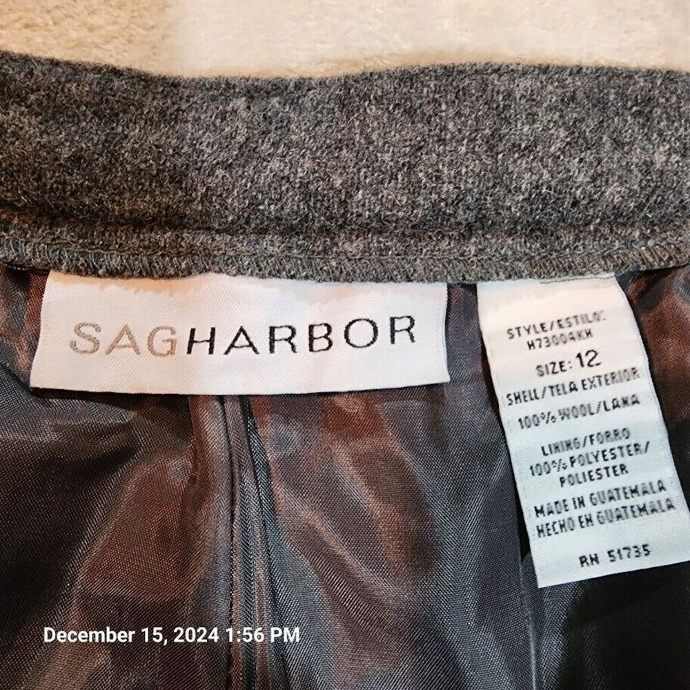 Sag Harbor Women Size 12 Grey Wool Blend Trousers Pants with Elastic Waist Sides - Picture 4 of 10